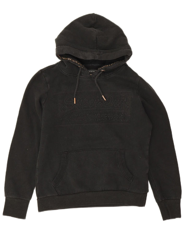 Superdry grafisk hættetrøje til kvinder UK 12 Medium Sort bomuld