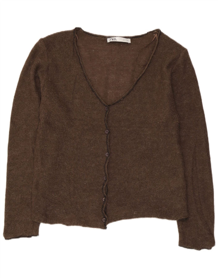 Zara Womens Crop Cardigan Sweater UK 10 Lille brun polyamid
