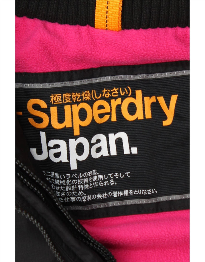Superdry vindjakke med hætte til kvinder UK 14 Stor sort nylon