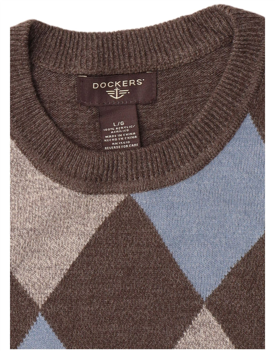 Dockers Herre Crew Neck Jumper Sweater Large Grey Argyle/Diamond Acryl
