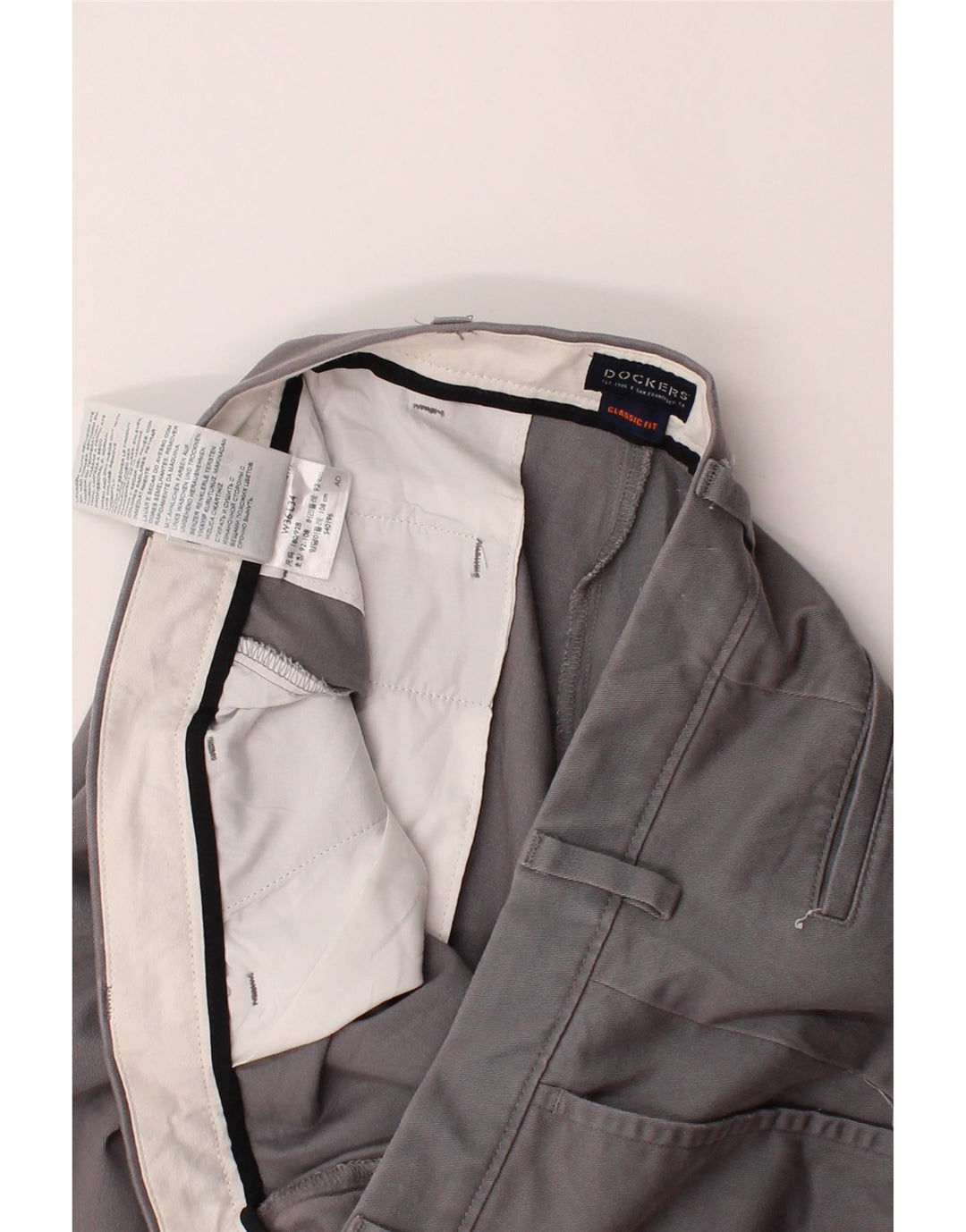 DOCKERS Mens Classic Fit Straight Chino Trousers W36 L34  Grey Polyester Vintage Dockers and Second-Hand Dockers from Messina Hembry 