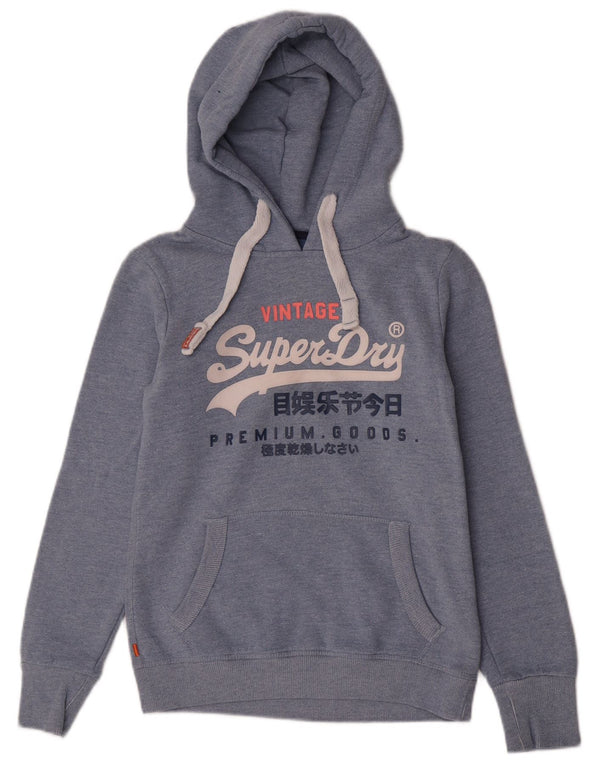Superdry grafisk hættetrøje til kvinder UK 10 Lille blå bomuld