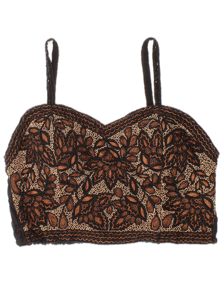 MOTIVI Womens Crop Top Small Brown Floral Bohemian