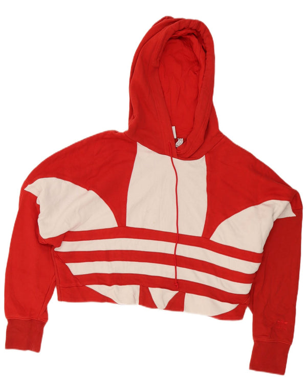 Adidas Womens Crop Graphic Hoodie Jumper UK 12 Medium Red Colourblock