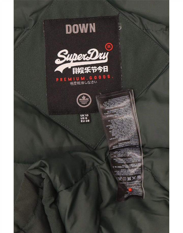 Superdry Polstret frakke med hætte til kvinder UK 10 Lille grøn nylon