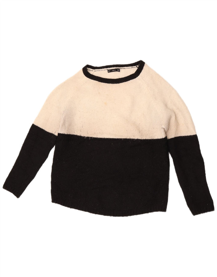 Zara Sweater med rund hals til kvinder UK 10 Small White Colourblock