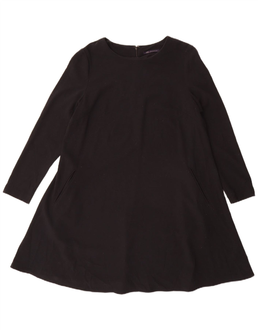 Marks & Spencer Dame Langærmet A-line Kjole UK 14 Stor sort polyester