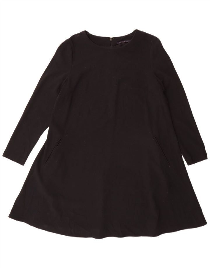 Marks & Spencer Dame Langærmet A-line Kjole UK 14 Stor sort polyester