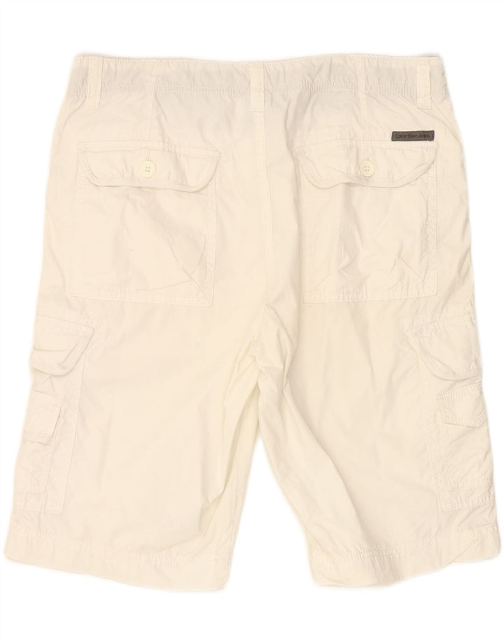 CALVIN KLEIN Mens Cargo Shorts W33 Large  White Cotton