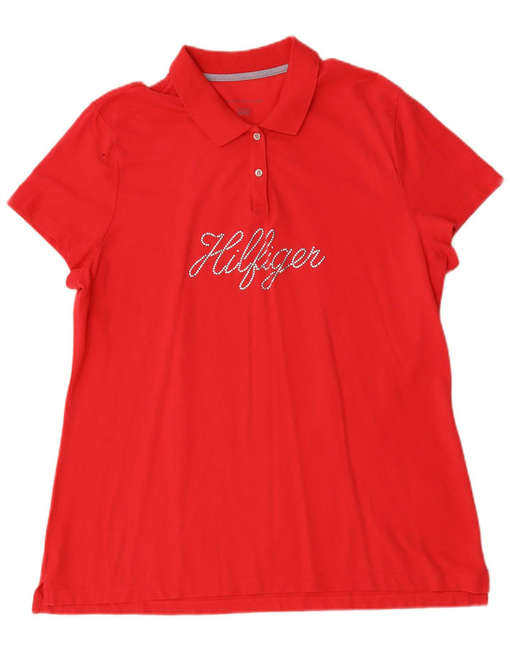 TOMMY HILFIGER Grafisk poloshirt til kvinder UK 20 2XL Rød Bomuld