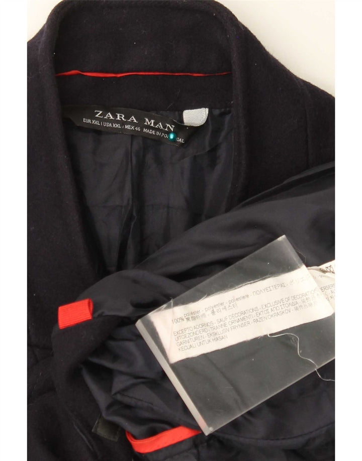 Zara Herre Overfrakke UK 44 2XL Navy Blue Polyester