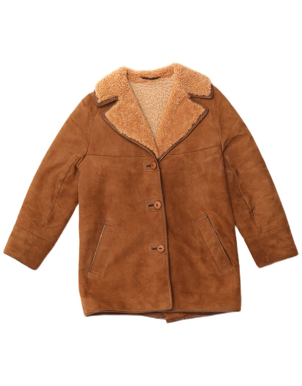 HEA TONA Shearling Coat til kvinder UK 14 Medium Brun Akryl
