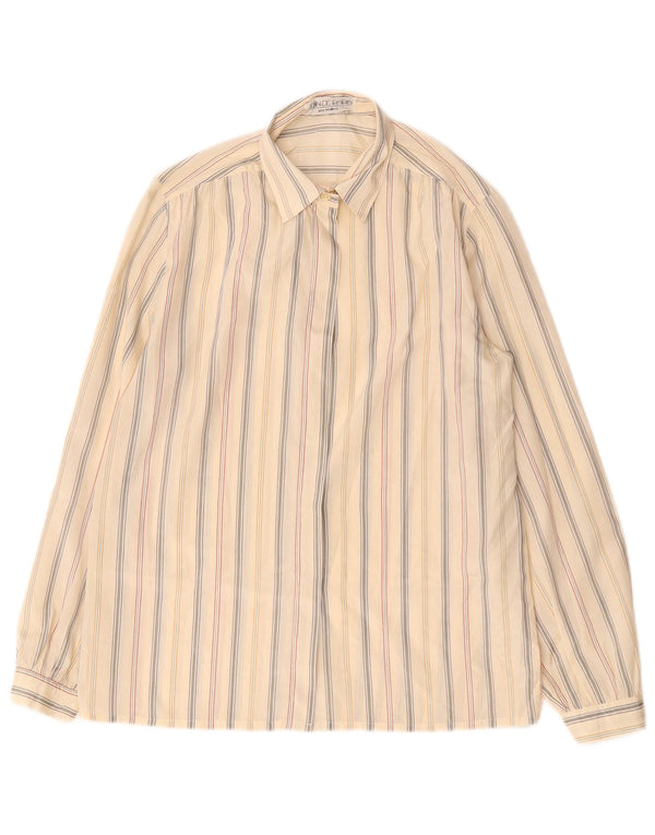 Vintage oversized skjortebluse til kvinder EU 40 Medium beige stribet polyester