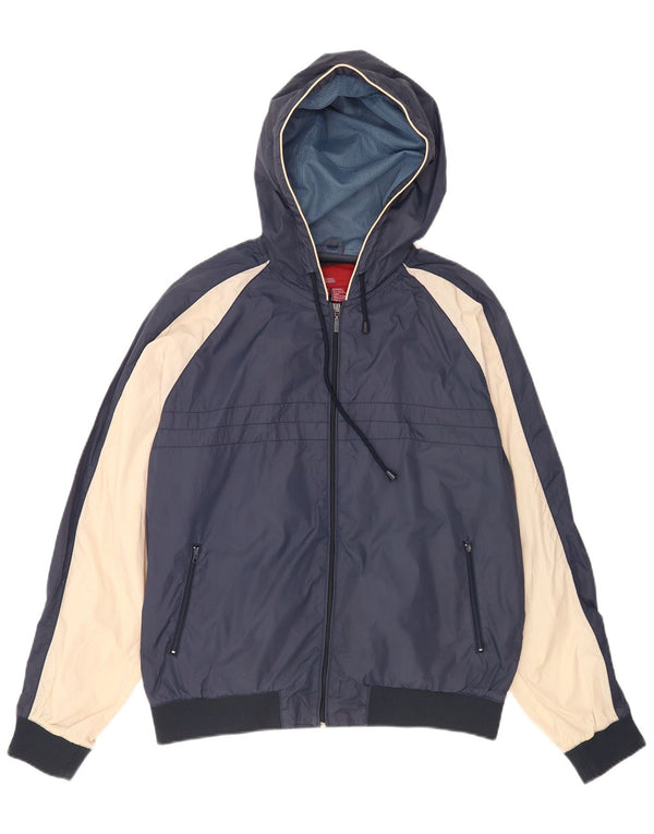 Zara Herre Hooded Bomber Jacket UK 40 Large Navy Blue Colourblock Nylon