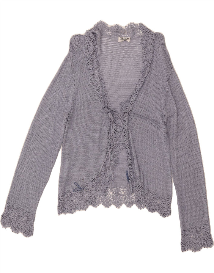 SASHA Womens Crochet Cardigan Top UK 16 Large Grey Viscose Vintage Sasha and Second-Hand Sasha from Messina Hembry 