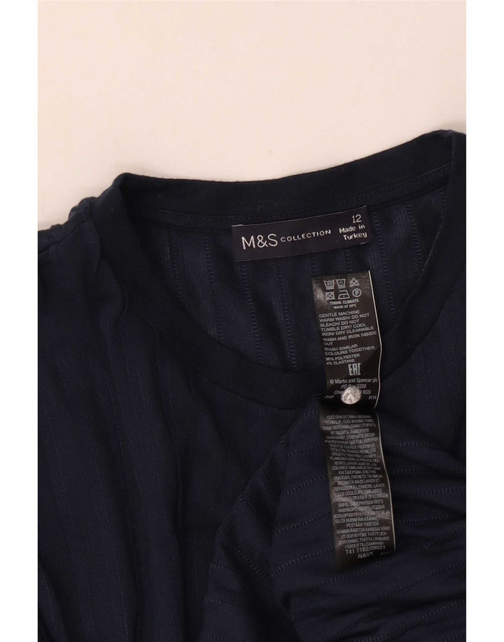 Marks & Spencer Dame Top Langærmet UK 12 Medium Navy Blue Polyester