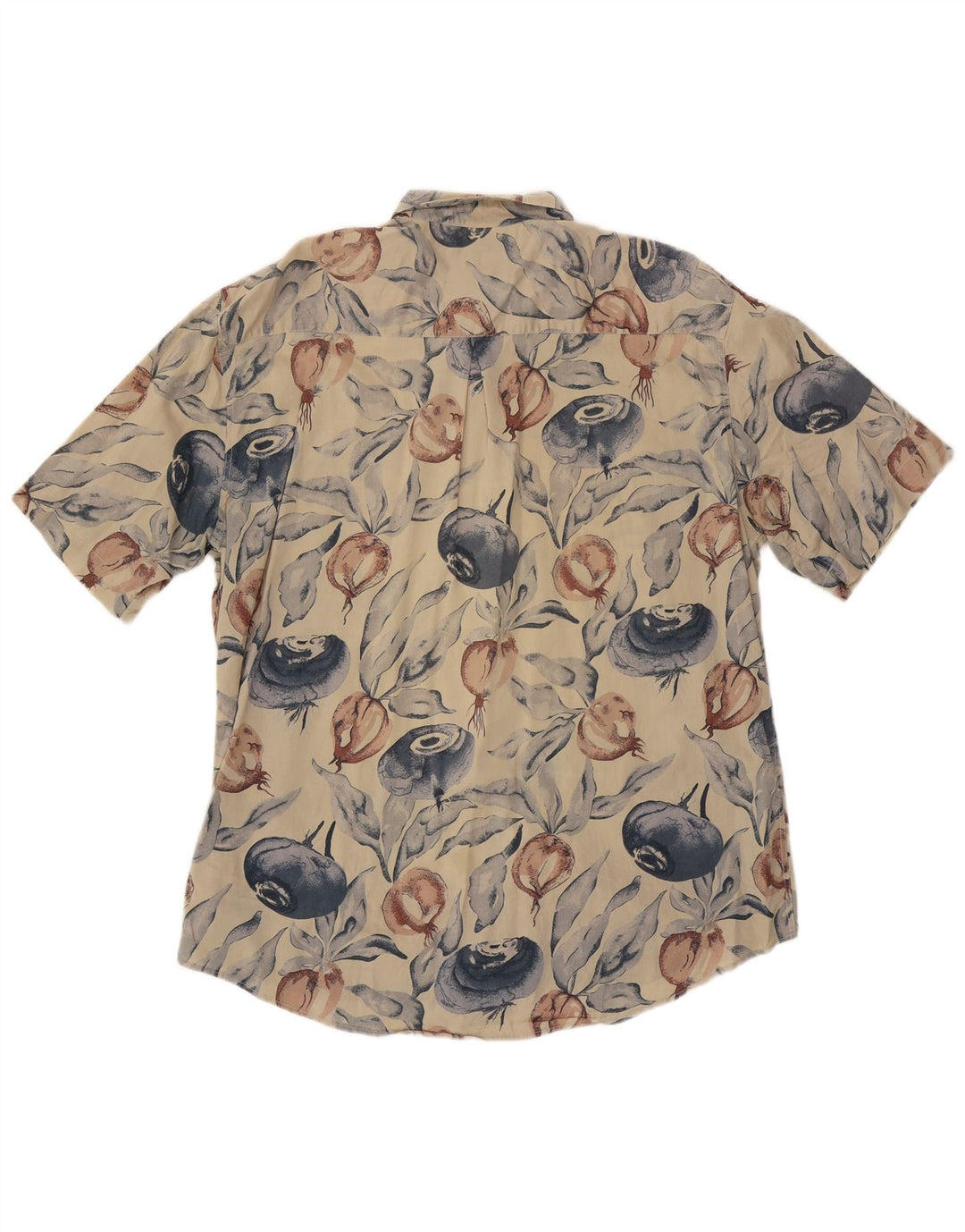 Vintage herre abstrakt mønster kortærmet skjorte stor beige bomuld