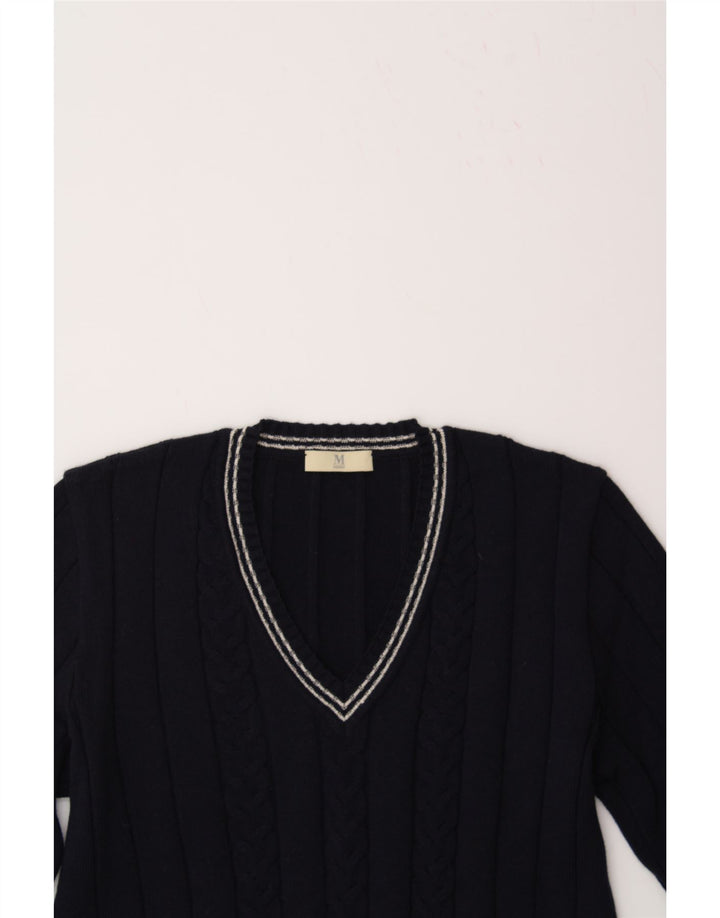 MARZ Womens V-Neck Jumper Sweater UK 14 Medium Navy Blue Vintage Marz and Second-Hand Marz from Messina Hembry 