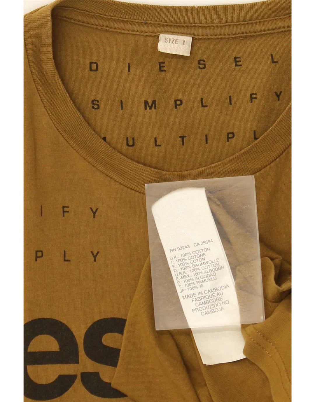 Diesel Herre grafisk T-shirt Top Stor brun bomuld