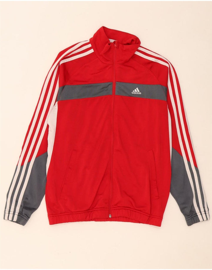 ADIDAS Boys Tracksuit Top Jacket 13-14 Years Red Colourblock Polyester