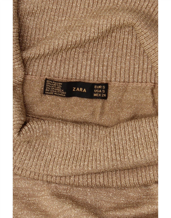ZARA Dame Rullehals Sweater UK 8 Small Beige Flecked Rayon
