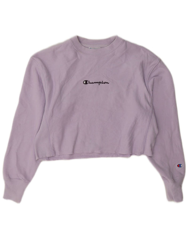 Champion Womens Crop Graphic Sweatshirt Jumper UK 6 XS Lilla Bomuld