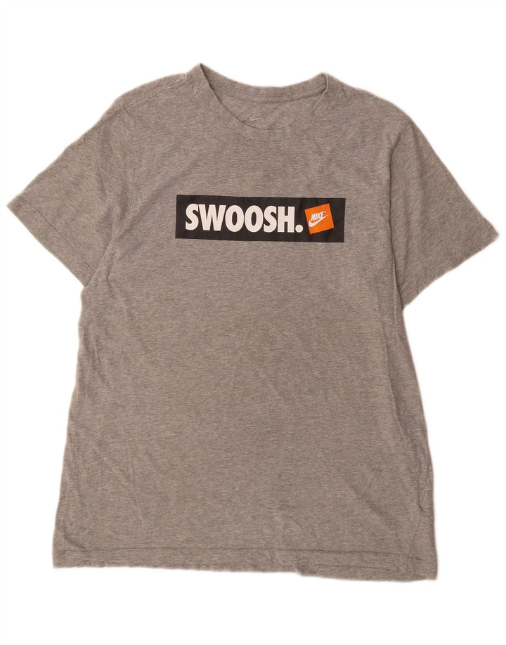 Nike Herre Swoosh Grafisk T-Shirt Top Stor Grå Bomuld