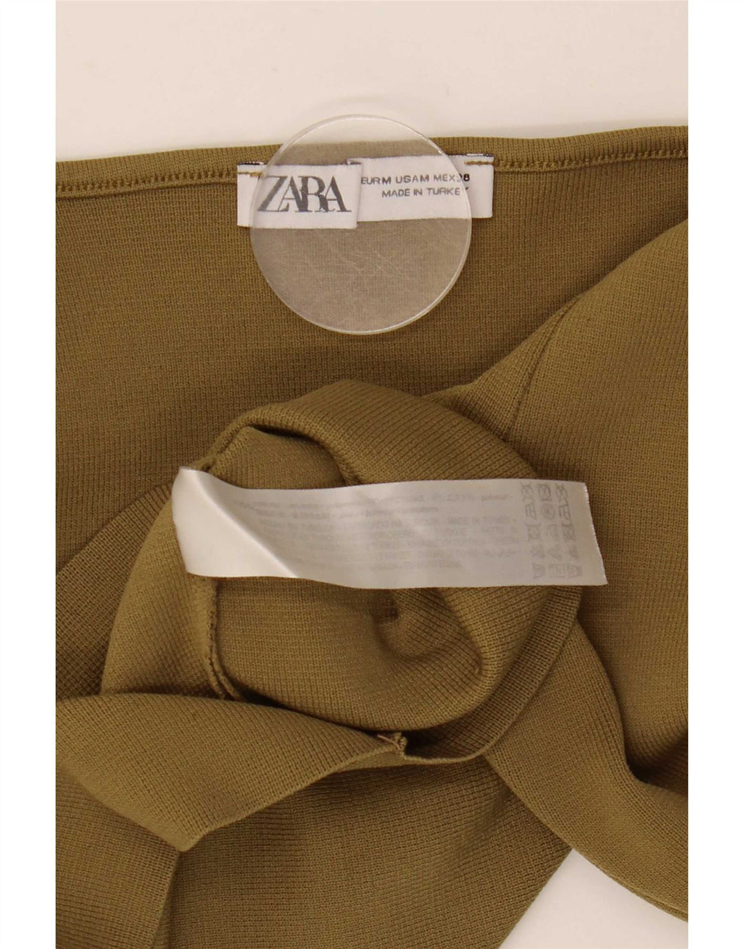 Zara Womens Crop Top Langærmet UK 12 Medium Khaki Polyester