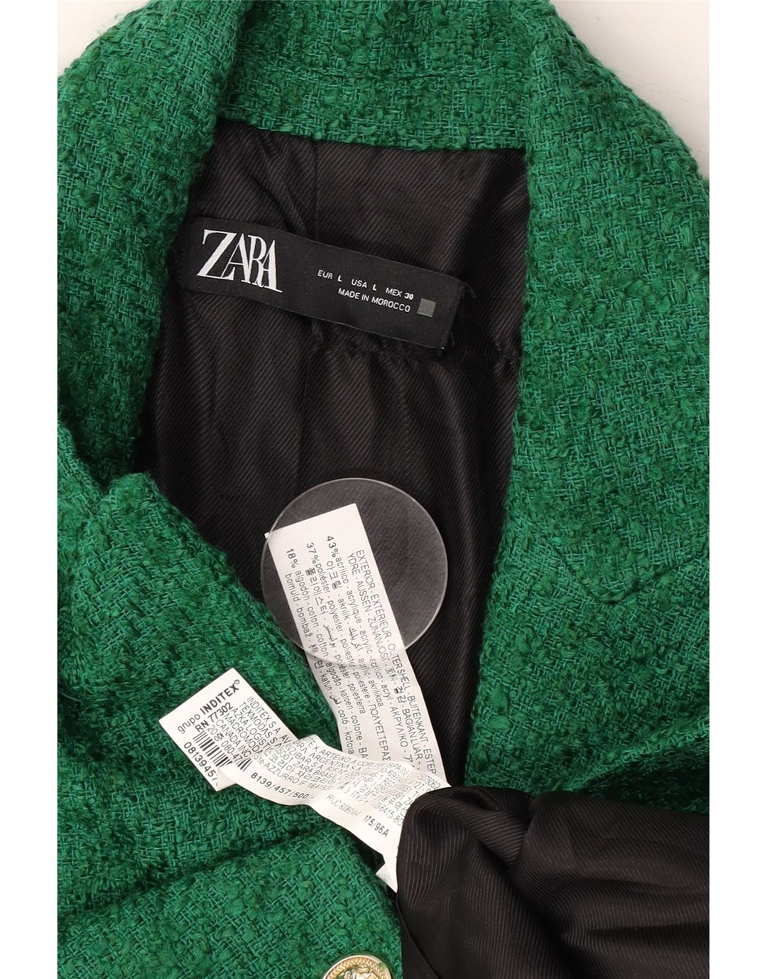 Zara Dame 1 Knap Blazer Jacket UK 16 Stor Grøn Akryl