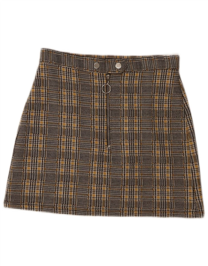 Topshop Dame Mini Nederdel UK 8 Small W28 Grå Plaid Polyester