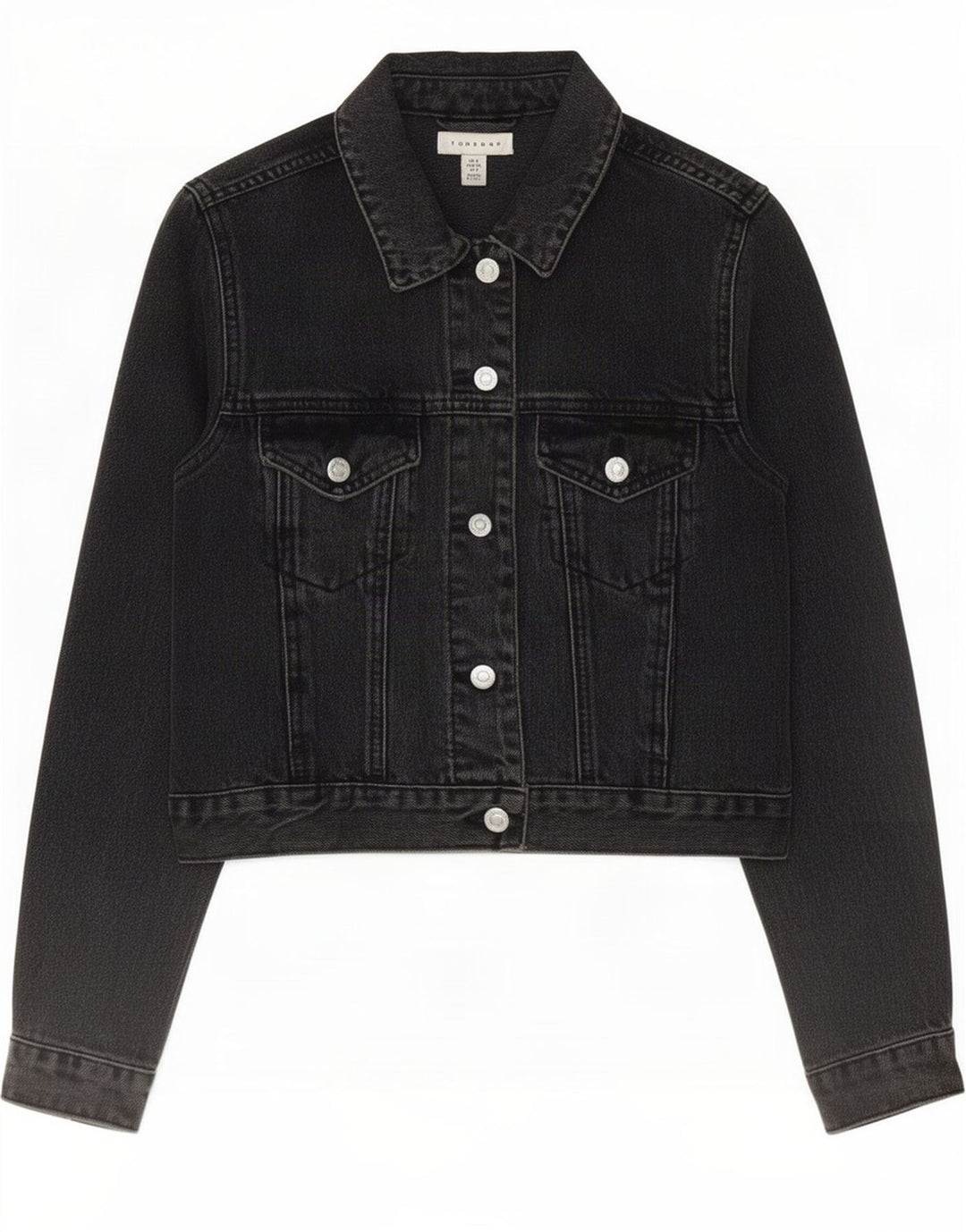 Topshop Dame Crop Denim Jacket UK 8 Small Black Bomuld