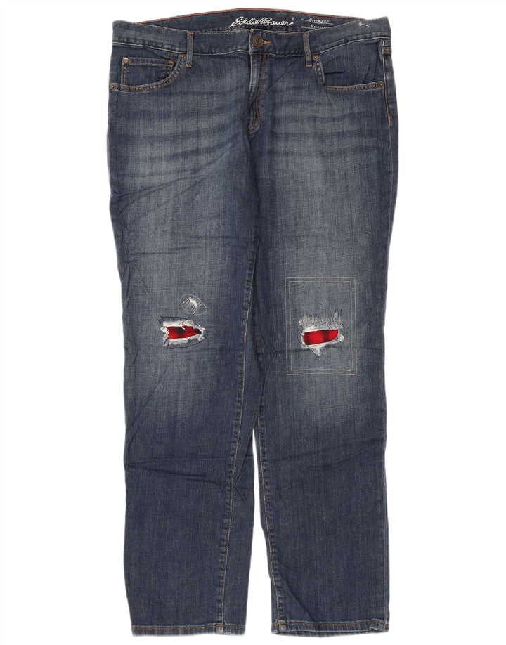 EDDIE BAUER Kvinde Kæreste Distressed Straight Jeans W36 L30 Blå