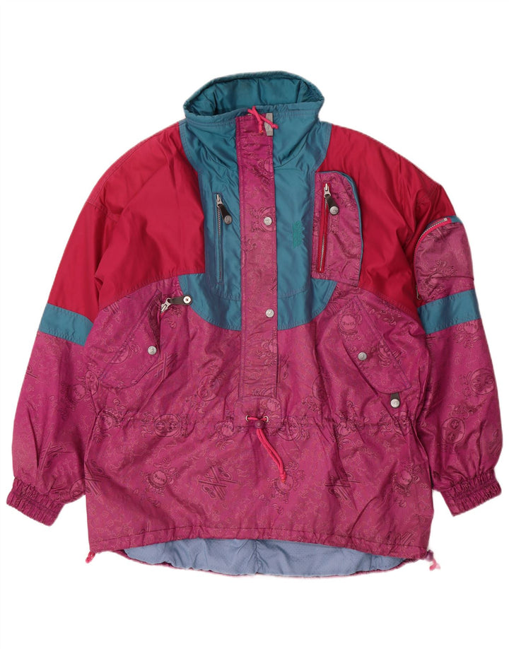 Vintage Dame Pullover Oversized Skijakke UK 16 Large Pink Colourblock