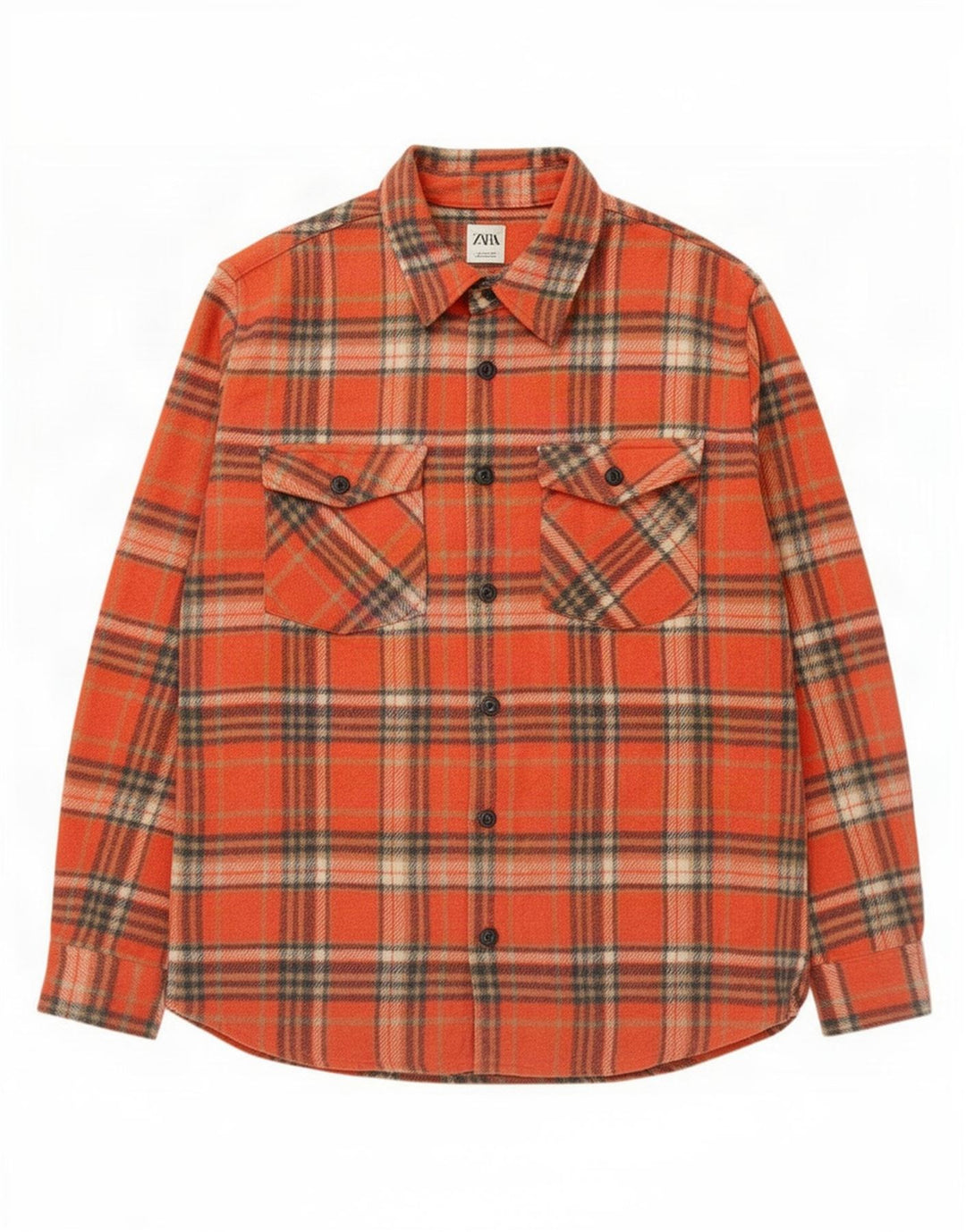 Zara Herre Relaxed Fit Flanellskjorte Stor orange ternet polyester