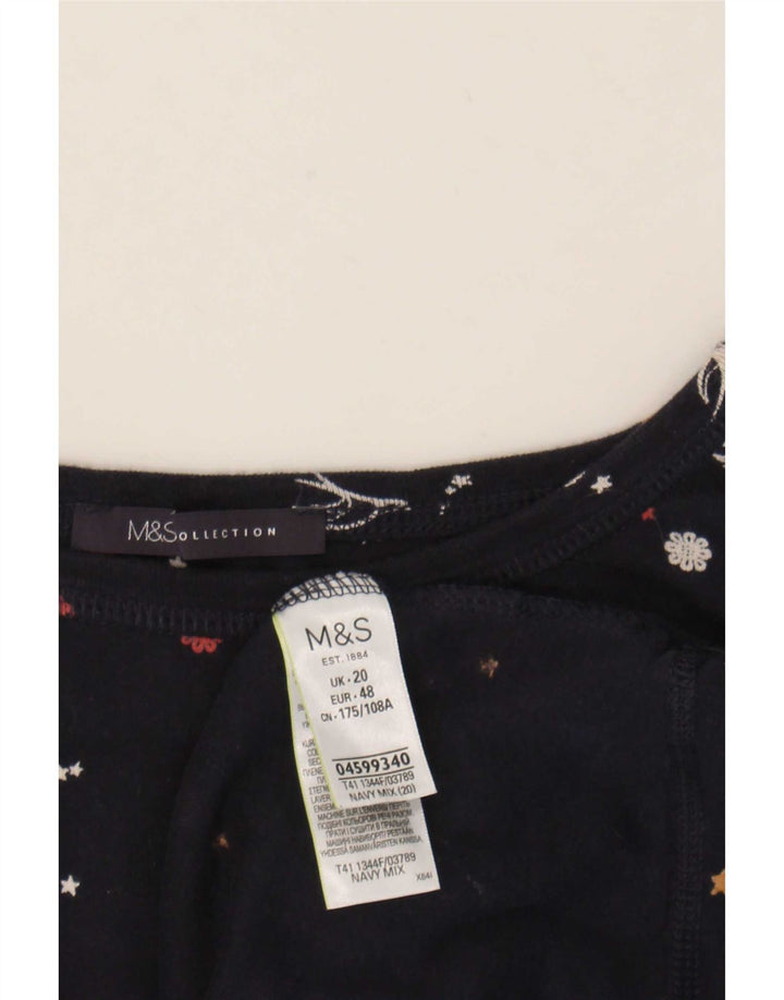 Marks & Spencer kvinders abstrakt mønster top 3/4 ærmer UK 20 2XL marineblå