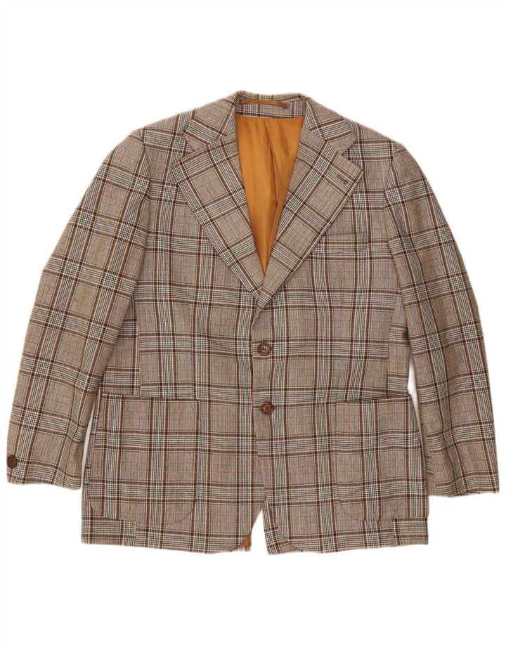 VINTAGE Herre 2-knaps blazerjakke UK 40 Stor grå ternet polyester