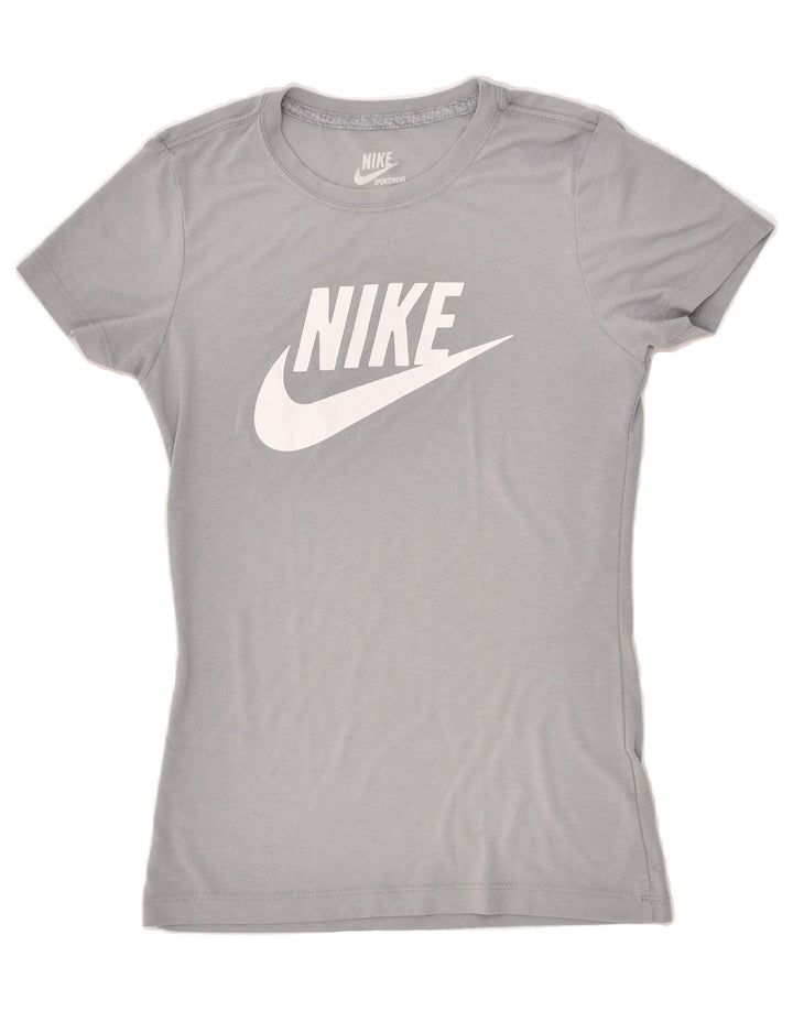 NIKE Womens Slim Fit Graphic T-Shirt Top UK 8 Small Grey | Vintage Nike | Thrift | Second-Hand Nike | Used Clothing | Messina Hembry 