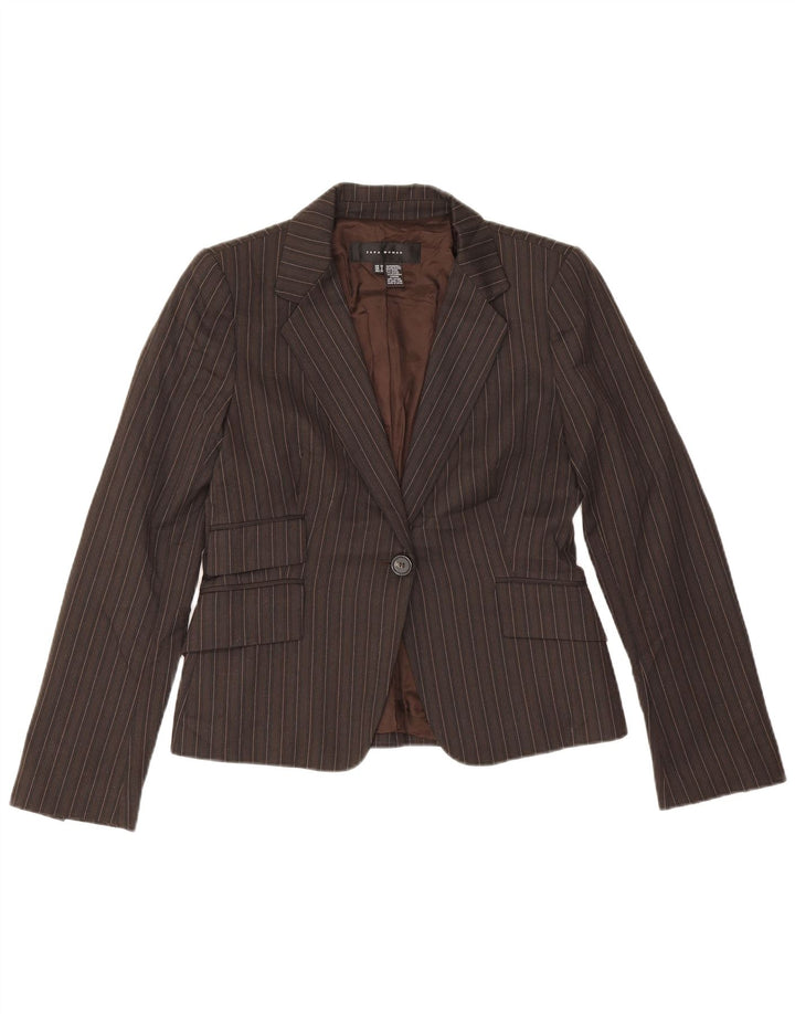 Zara Dame 1-knaps blazerjakke EU 38 Lille brun nålestribet polyester