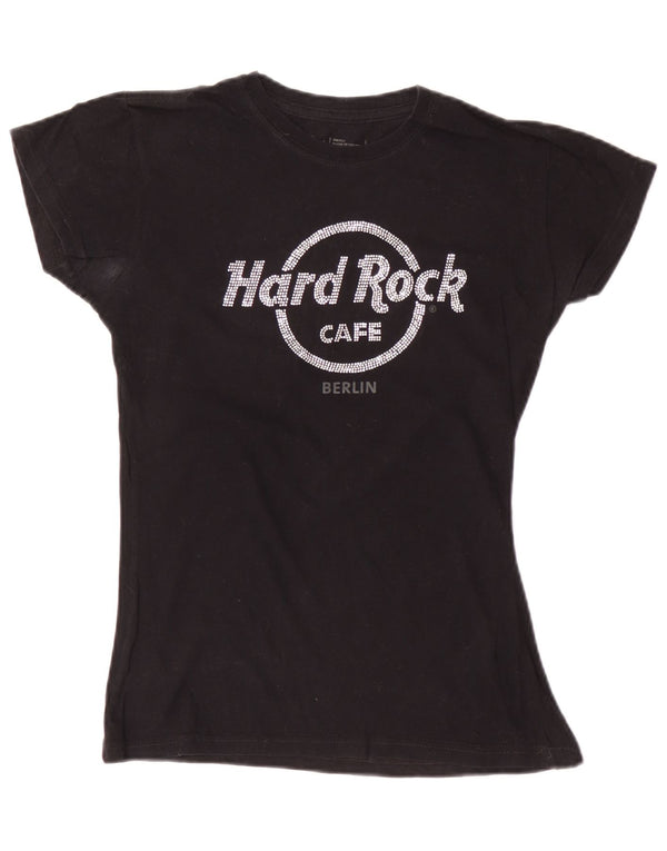 Hard Rock Cafe Womens Berlin Graphic T-Shirt Top UK 8 Small Black Cotton