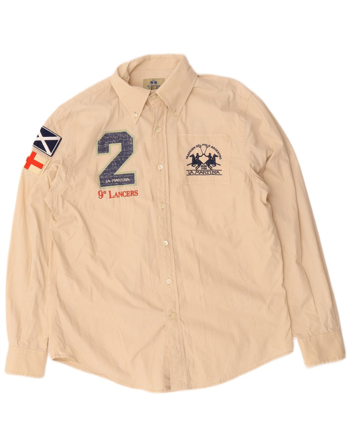 La Martina Herre grafisk skjorte Medium Beige Bomuld