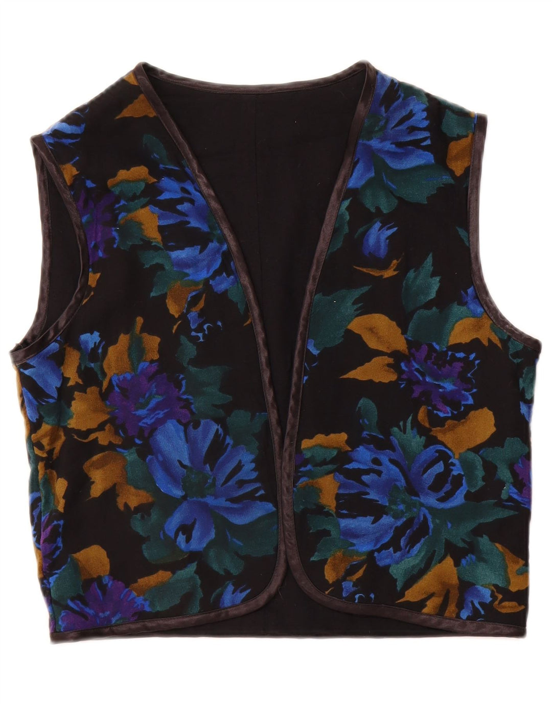 Vintage Dame ÅBEN vest UK 12 Medium Black Floral