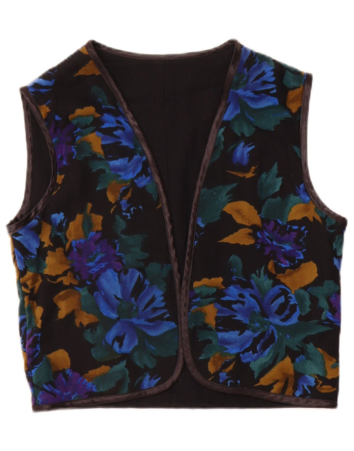 Vintage Dame ÅBEN vest UK 12 Medium Black Floral