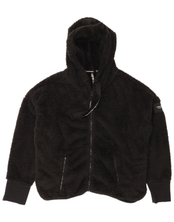 Calvin Klein Dame Hætte Oversized Fleecejakke UK 18 XL Sort Polyester