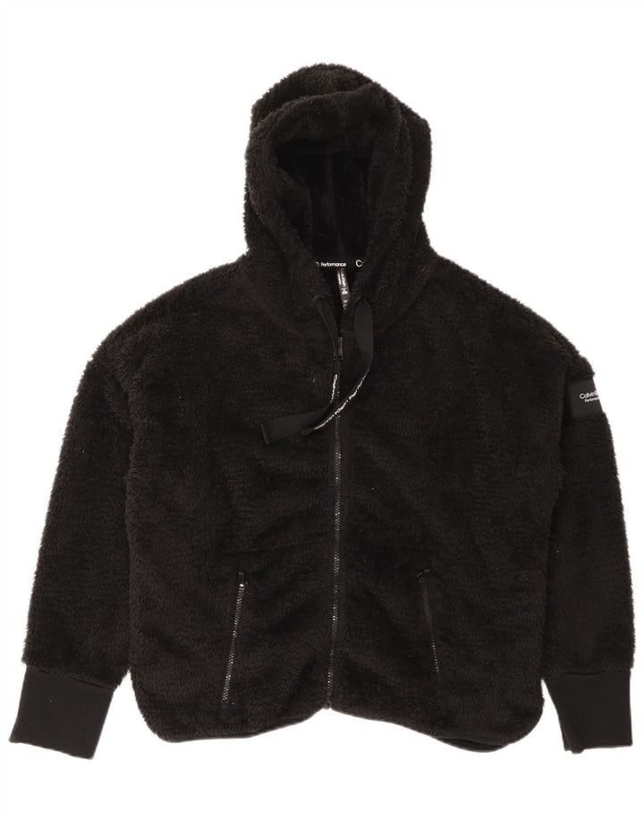 Calvin Klein Dame Hætte Oversized Fleecejakke UK 18 XL Sort Polyester