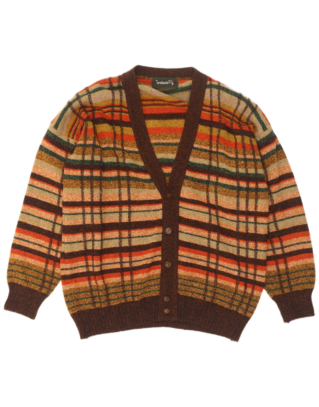 Arslanli Herre cardigan sweater Stor flerfarvet ternet lammeuld