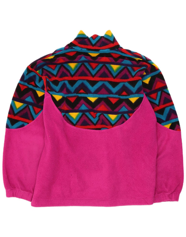 Vintage dame fleecejakke UK 20 2XL Pink Geometric Retro