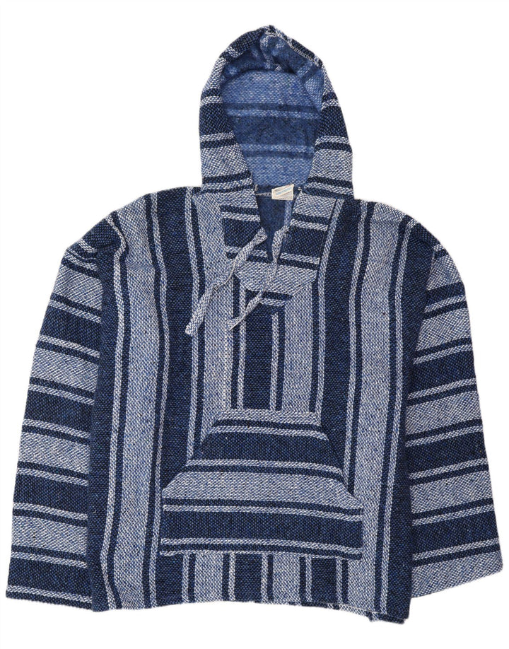 VINTAGE Herre hættetrøje 3XL blå stribet akryl