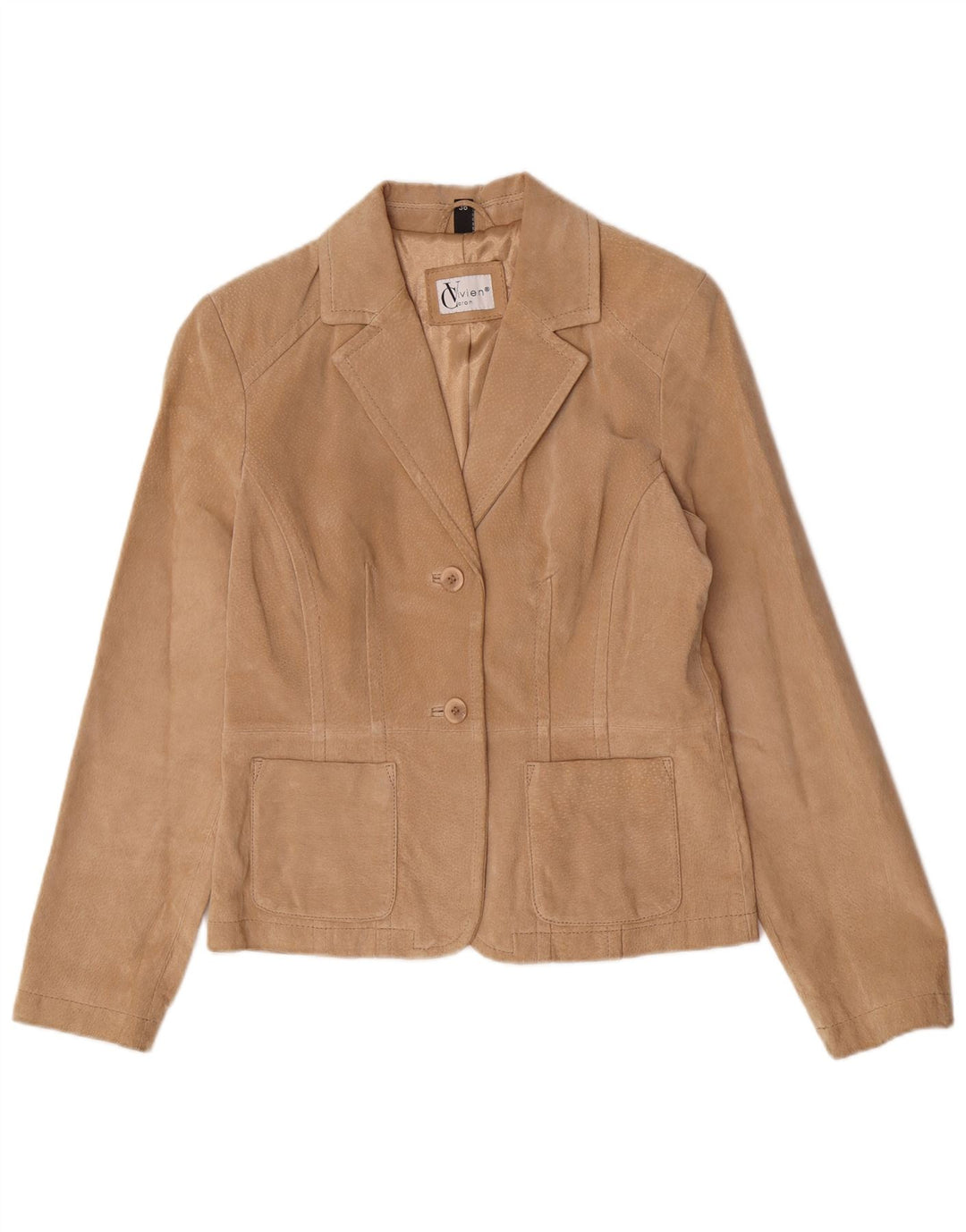 Vivien Caron Dame 2-knaps ruskindsblazerjakke EU 36 lille beige læder