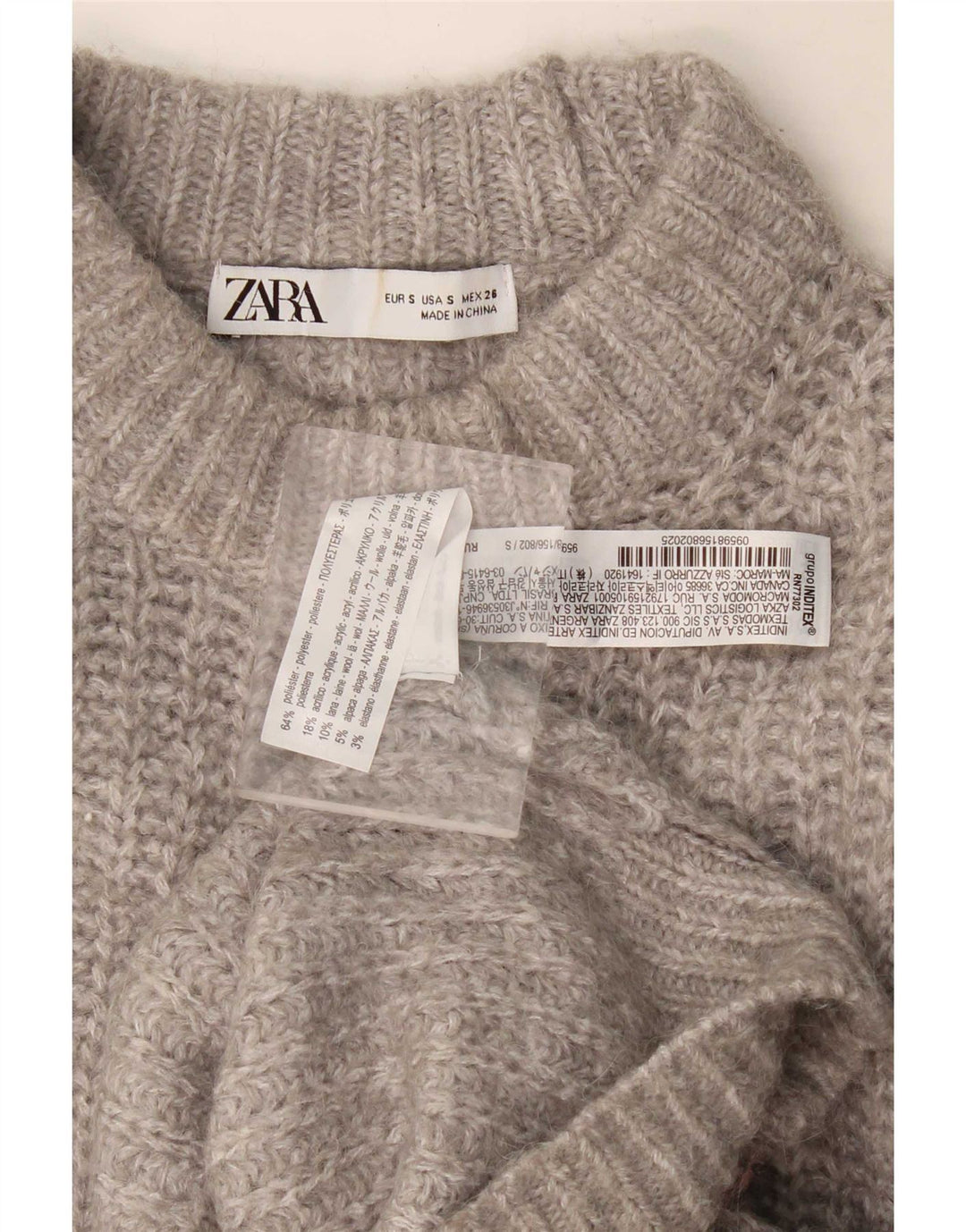 Zara Dame Oversized Turtle Neck Jumper Sweater UK 10 Small Grey Polyester