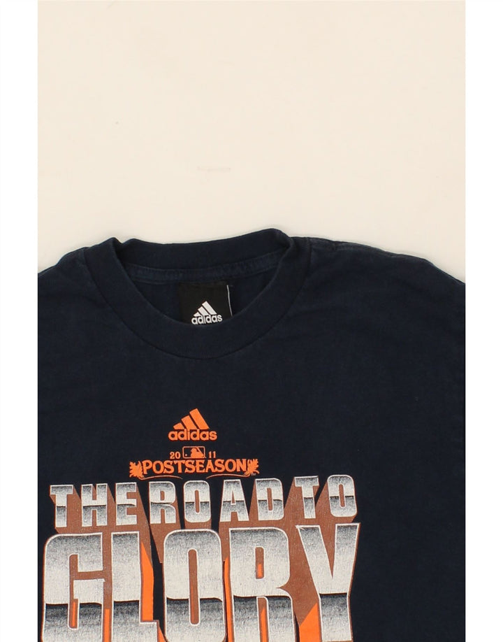 ADIDAS Boys Graphic T-Shirt Top 10-11 Years Navy Blue Vintage Adidas and Second-Hand Adidas from Messina Hembry 